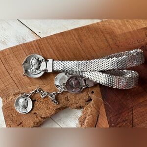 Vintage silver Roman coin dress belt metallic mesh medallion RARE boho chic
